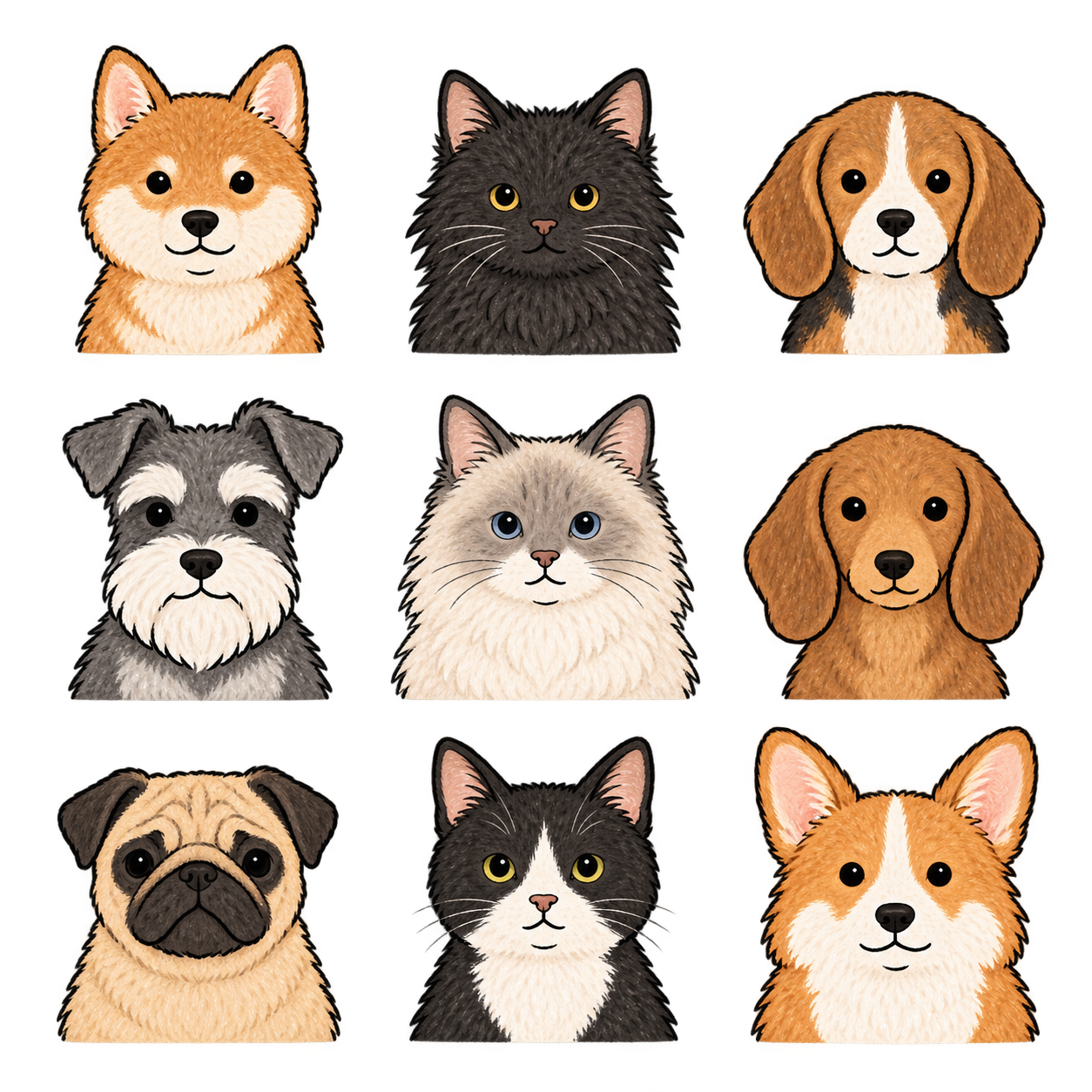 An illustrated portrait of Mochi