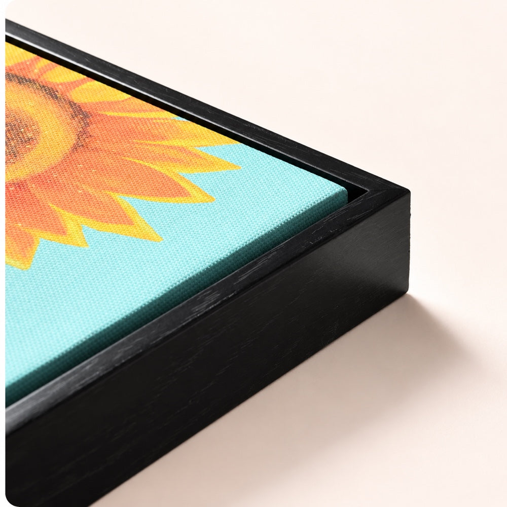 Black frame corner showing the finish and canvas gap